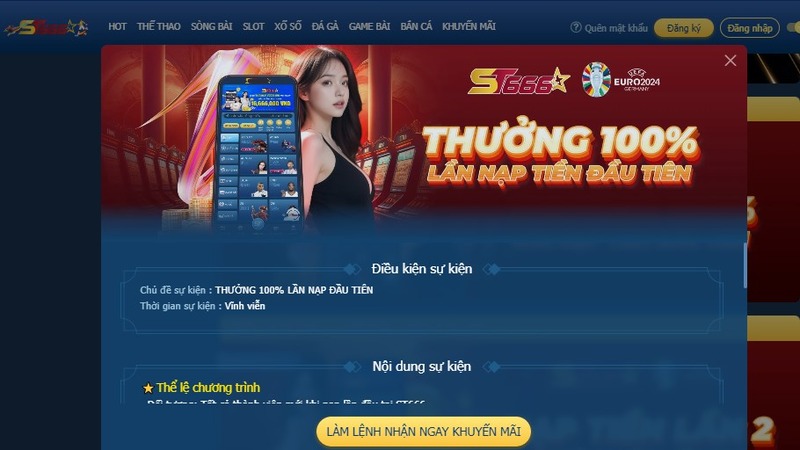 Khuyến mãi St666 100% lần nạp đầu tiên